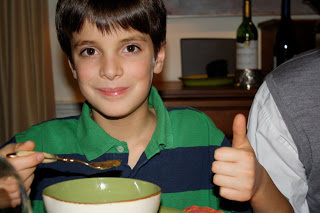 William gives a “thumbs up!” to some soup.