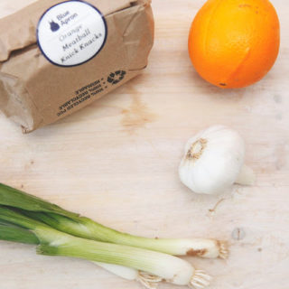 orange-glazed meatballs and bok choy with blue apron!