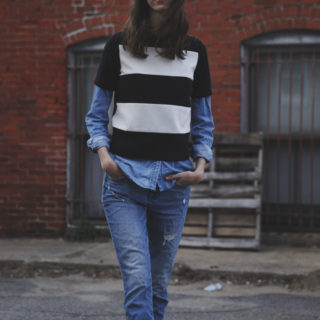 black and white and denim all over.